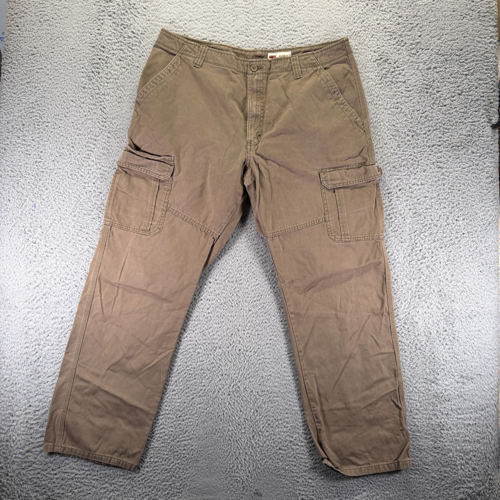 Wrangler Pant Men's 38x32 Brown Cotton Cargo Straight Relaxed Workwear Utility
